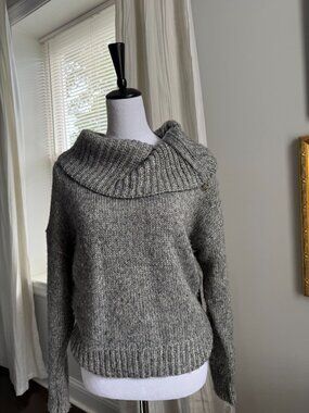 White House Black Market Grey Silver Metallic Cowl Neck Sweater Size M